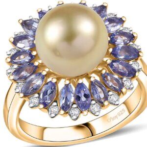 Genuine South Sea Golden Cultured Pearl and Multi Gemstone Dawn to Dusk Ring
